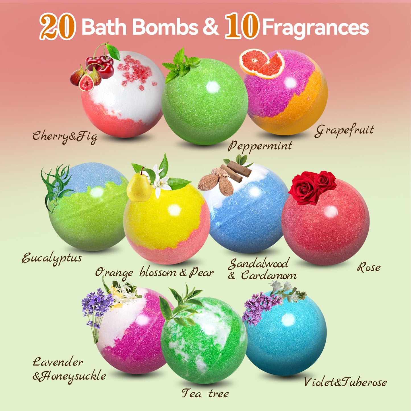 Bath Bombs for Women Gift Set, 20 Organic Bath Bombs with Essential Oil, Handmade SPA Bubble Bath for Relaxing, Gift for Her/Him, Women, Girls, Wife, Mother