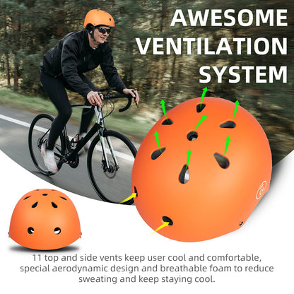 67i Bike Helmet for Adults & Kids 8-14 - Adjustable L (22.83”-23.82”) Lightweight Ventilated Cycling Helmets with 11 Vents (Orange)