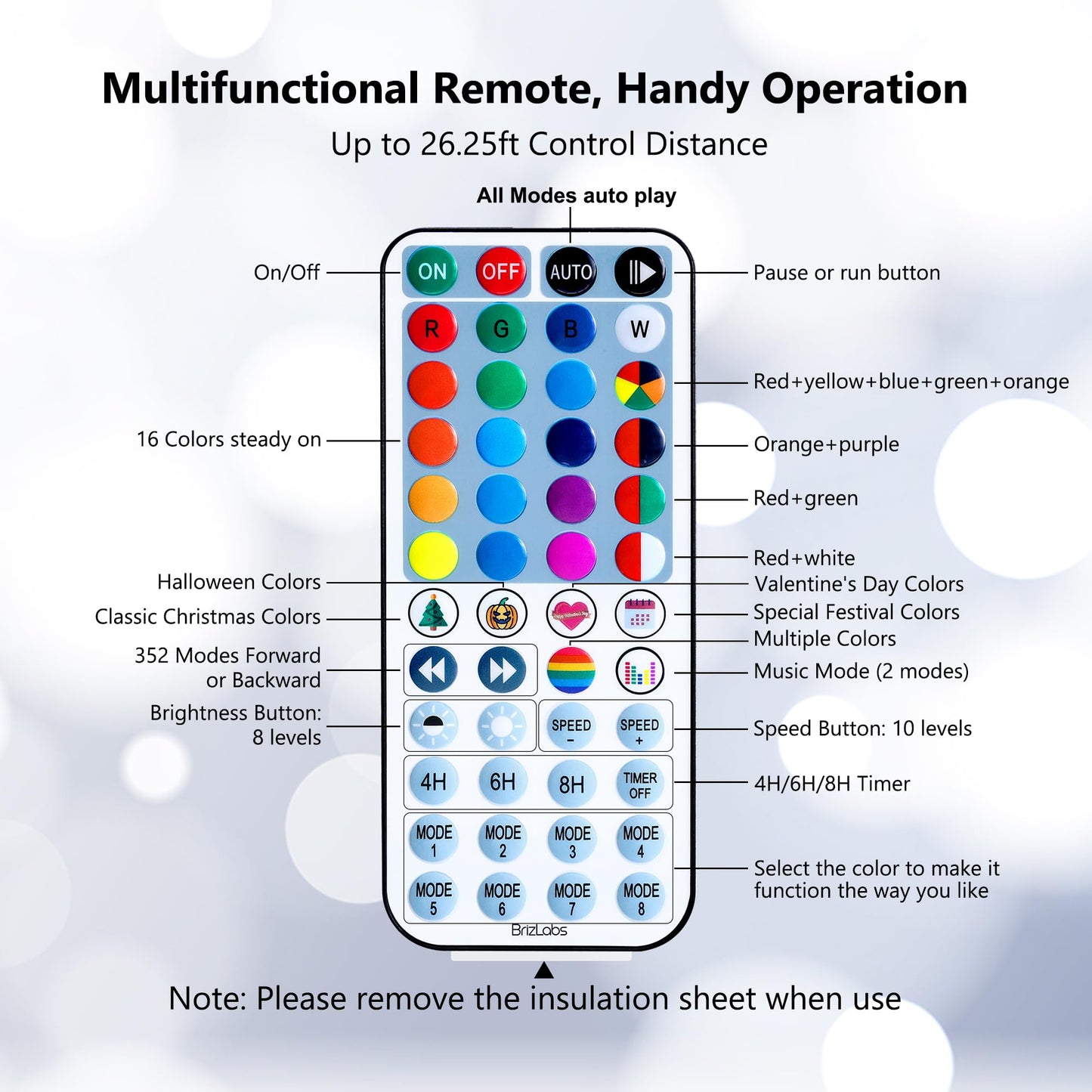 BrizLabs Christmas Fairy String Lights, 33ft 100 LED Color Changing Christmas Fairy Lights with Remote Timer, USB Purple Orange Halloween Light RGB Twinkle Light for Xmas Halloween Home Party Wedding