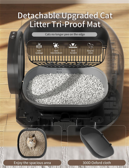 Automatic Cat Litter Box Self Cleaning,Smart Litter Box with 10 Safety Sensor Radars,100L Electric Cat Litter Boxes with Stairs for Multiple Cats,APP-Control,Advanced Odor Control OMCPET (Black)