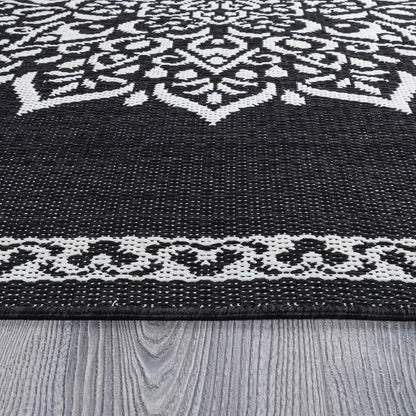 CAMILSON Outdoor Rug, 5x7 Medallion Black White Modern Area Rugs for Indoor and Outdoor Patios, Kitchen and Hallway Mats, Washable Porch Deck Outside Carpet (Medallion Black, 5 x 7)