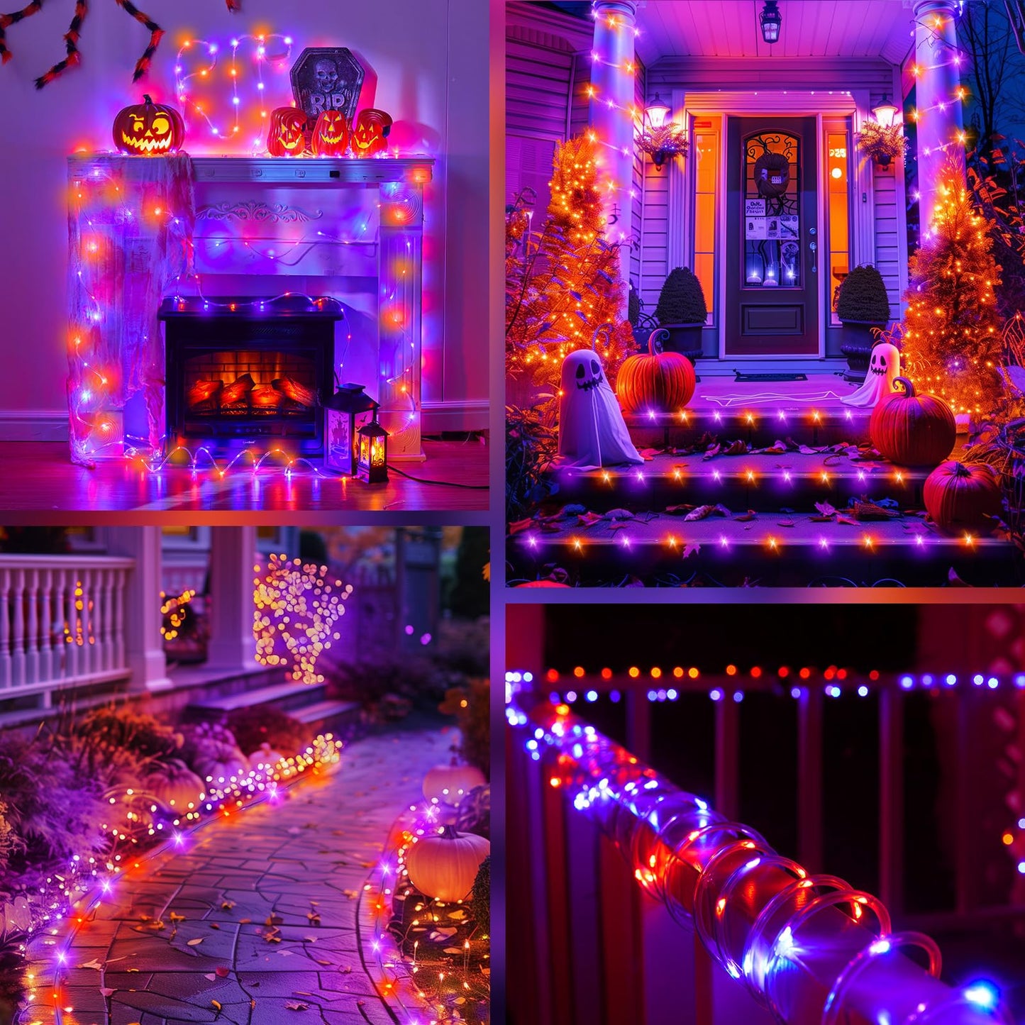 Brightown Solar Halloween Lights Outdoor, 39FT 100 LED String Lights With 8 Modes, Decoration Outdoor, Waterproof Solar String Lights for Outside Tree Yard Party, Orange & Purple