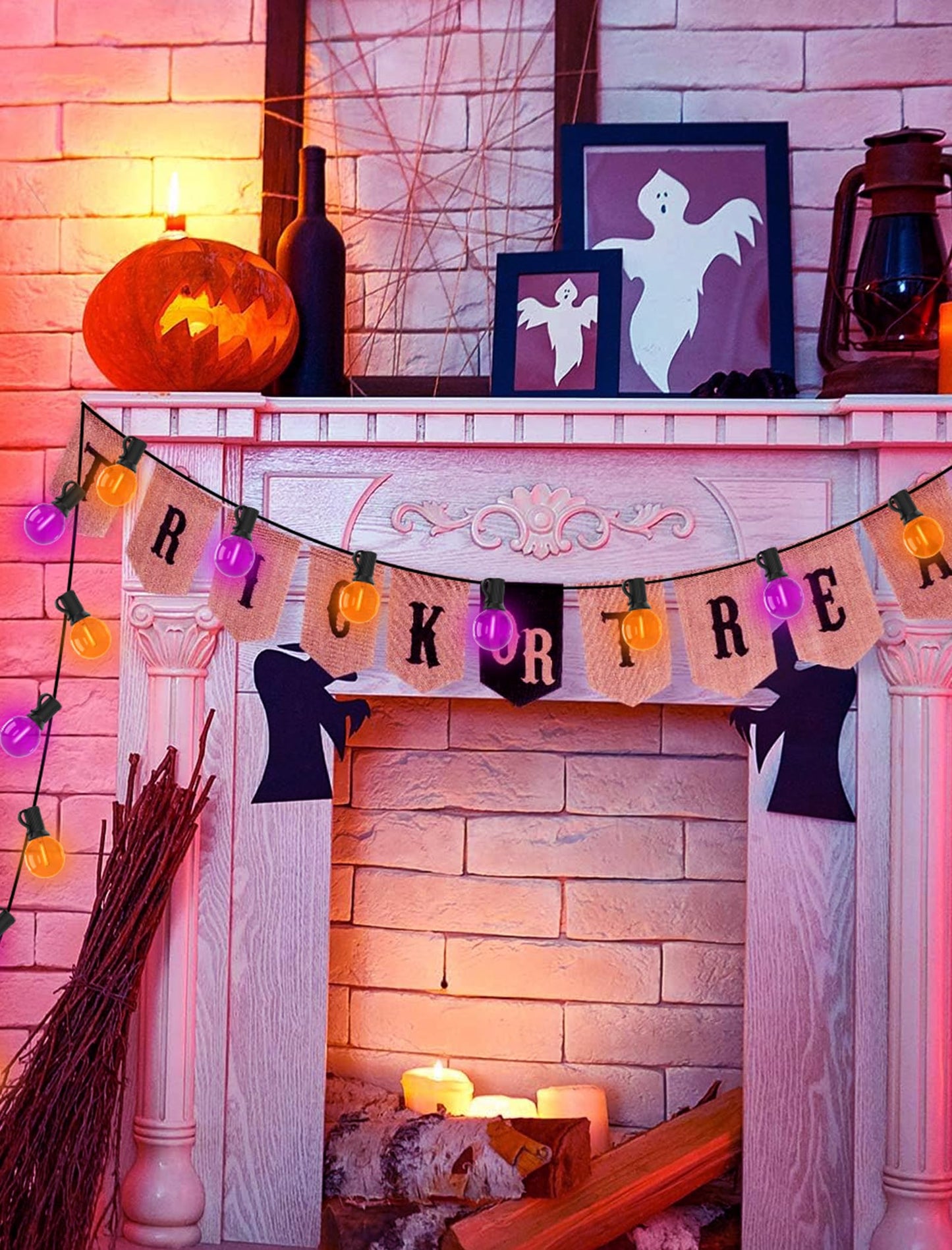 Abeja G40 Purple Orange LED Replacement Bulbs, 0.6W Halloween Bulb Shatterproof Waterproof Outdoor String Lights Bulb for Indoor Outdoor Halloween Patio String Lights, 25 Pack