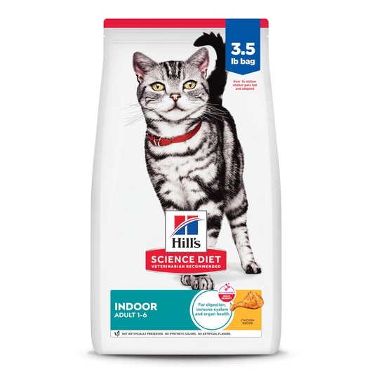 Hill's Science Diet Indoor, Adult 1-6, Easy Litter Box Cleanup, Dry Cat Food, Chicken Recipe, 3.5 lb Bag