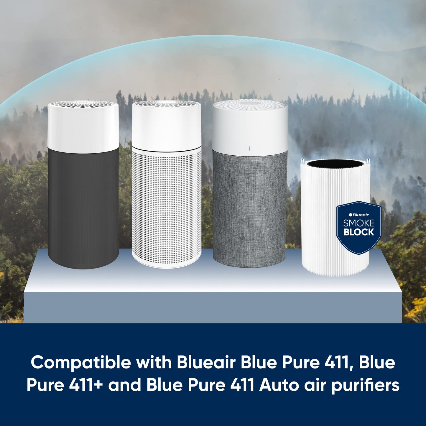 BLUEAIR Blue Pure 411 Series SmokeBlock Genuine Replacement Filter, Extra Carbon Captures 99.99% of Wildfire Smoke, fits Blue Pure 411 Auto, 411 and 411+ Air Purifiers, White
