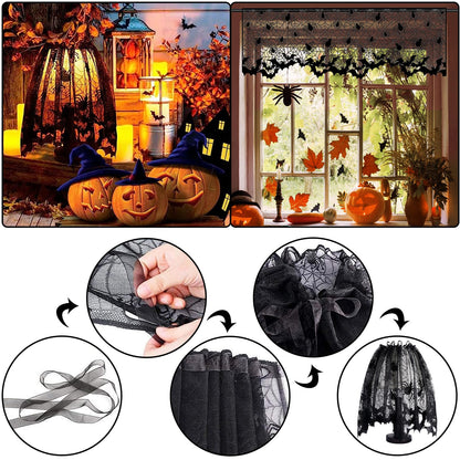 5Pack Halloween Decorations Indoor Halloween Spider Web Tablecloth Table Runners Fireplace Mantel Scarf Cobweb Lampshade Scary 3D Bats for Halloween Spooky Home Decor
