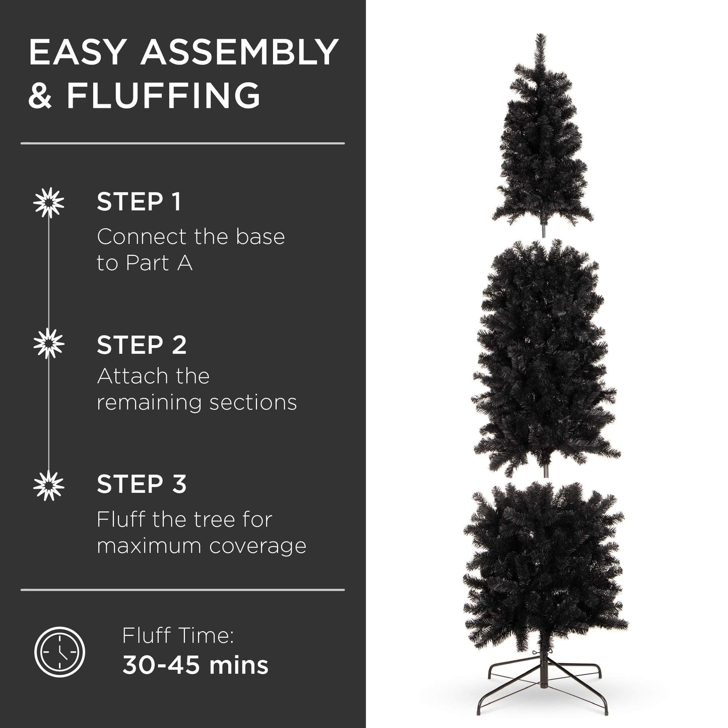 Best Choice Products 6ft Black Artificial Holiday Christmas Pencil Tree for Home, Office, Party Decoration w/ 608 Tips, Metal Hinges & Base