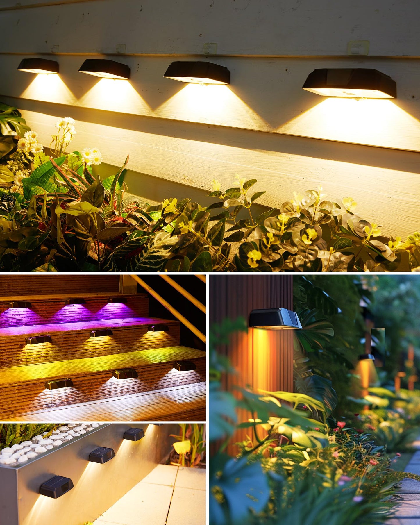 Brightown Solar Fence Lights Outdoor - 6 Pack Solar Deck Light with Warm White, Cool White, 7 RGB Color, Fade/Jump Modes, Solar Lights Outdoor Waterproof for Outside Yard Step