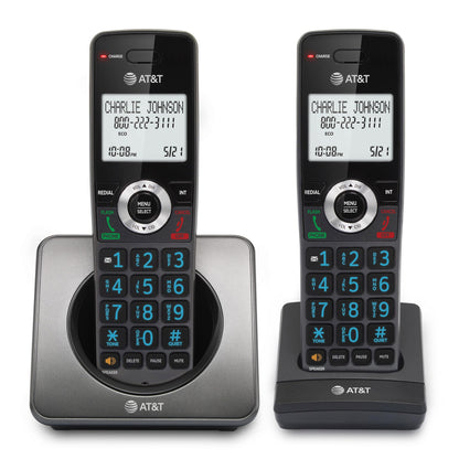AT&T GL2101-2 DECT 6.0 2-Handset Cordless Home Phone with Call Block, Caller ID, Full-Duplex Handset Speakerphone, 2" White Backlit Display, Lighted Keypad (Graphite & Black)