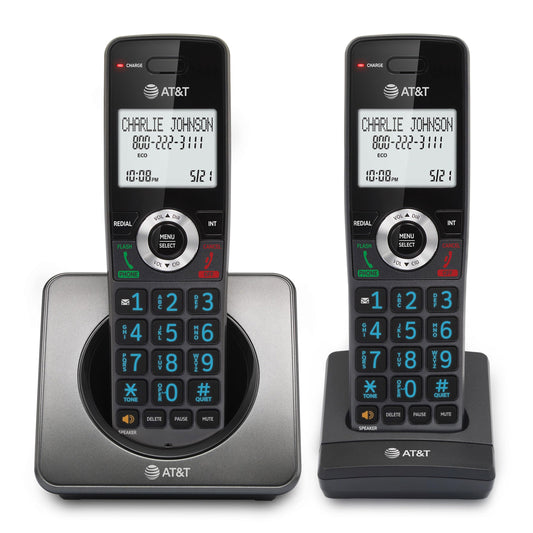 AT&T GL2101-2 DECT 6.0 2-Handset Cordless Home Phone with Call Block, Caller ID, Full-Duplex Handset Speakerphone, 2" White Backlit Display, Lighted Keypad (Graphite & Black)