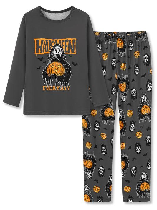 Beezizac Cool Pajamas for Boys - Ghost & Pumpkin Pull-on Long Sleeves & Pants Set 2-PC Soft PJ Kids Size 10
