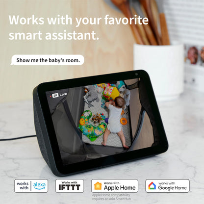 Arlo Essential Security Camera 2K | Indoor Only| 2nd Gen | Baby Monitor & Pet Camera | Wired Automated Privacy Shield, 2-Way Audio, Night Vision, Live Stream, Motion Alerts & Notifications White,1 Cam