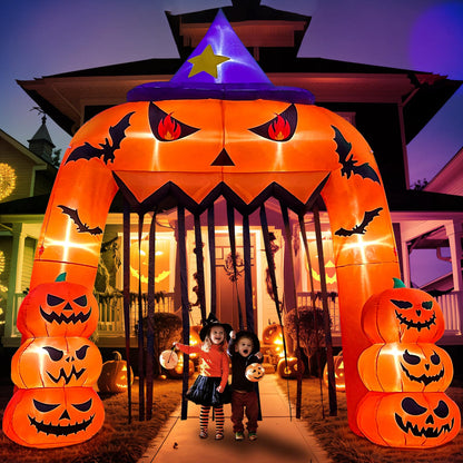 AerWo 12FT Tall Halloween Inflatables Archway Giant Arch, Pumpkin Blow Up With Built-in LED Lights for Outdoor Decorations, Holiday Yard Lawn Garden Party Decor
