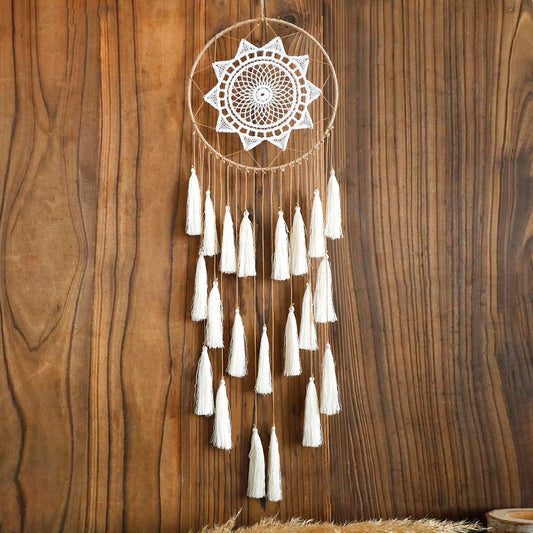 Artilady Macrame Dream Catchers for Bedroom - Tassel Wall Hanging Handmade Dreamcatchers Home Decor with Tassel Feather Ornament Craft Blessing Gift (Beige)