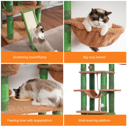 Heybly Tall Cat Tree,78 inch Multi-Level Cat Tower for Indoor Cats,2 Widened Plush Perches Cat Condo with Scratching Board and Big Caves HCT033CA