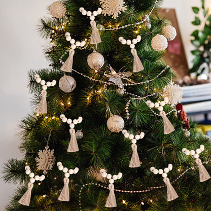 AEKAO Set of 12 Wood Bead Napkin Rings with Jute Rope Tassels for Christmas Farmhouse Wedding Home Dining Table Party Decoration