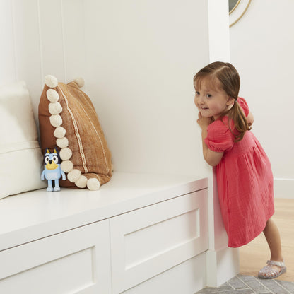 Bluey Hide & Seek Game, Hide The Figure and Press her Nose to Start The Built-in Timer, Talks and Giggles to Help Kids find her, When Found, Kids can Dance to Theme Song