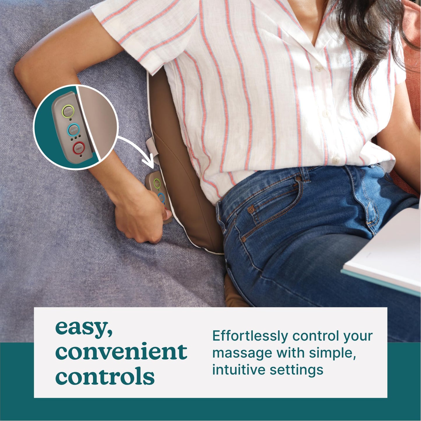 Homedics Shiatsu Massage Cushion with Heat for Full, Upper, and Lower Back, Deep Kneading Massager, Fits Most Chairs for Home or Office Use, Custom Comfort with 3 Zones for Targeted Control