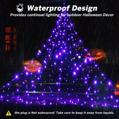 BlcTec Halloween Decorations Giant Spider Web Lights, 19.7ft x 14.7ft Lighted White Spider Web with 250 LEDs, Sturdy Wire Halloween Web Lights with 8 Modes, Waterproof for Yard, Porch Decor (Purple)