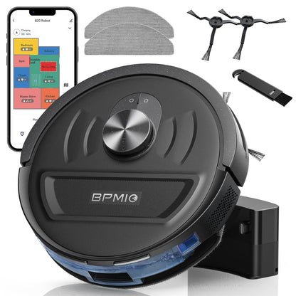 BPMIO Robot Vacuum and Mop Combo, 5500Pa Strong Suction, LiDAR Navigation with Smart Mapping, 120-Min Runtime, Custom Cleaning Schedule, Alexa & WiFi/App Compatible, Ideal for Pet Hair & Hard Floors