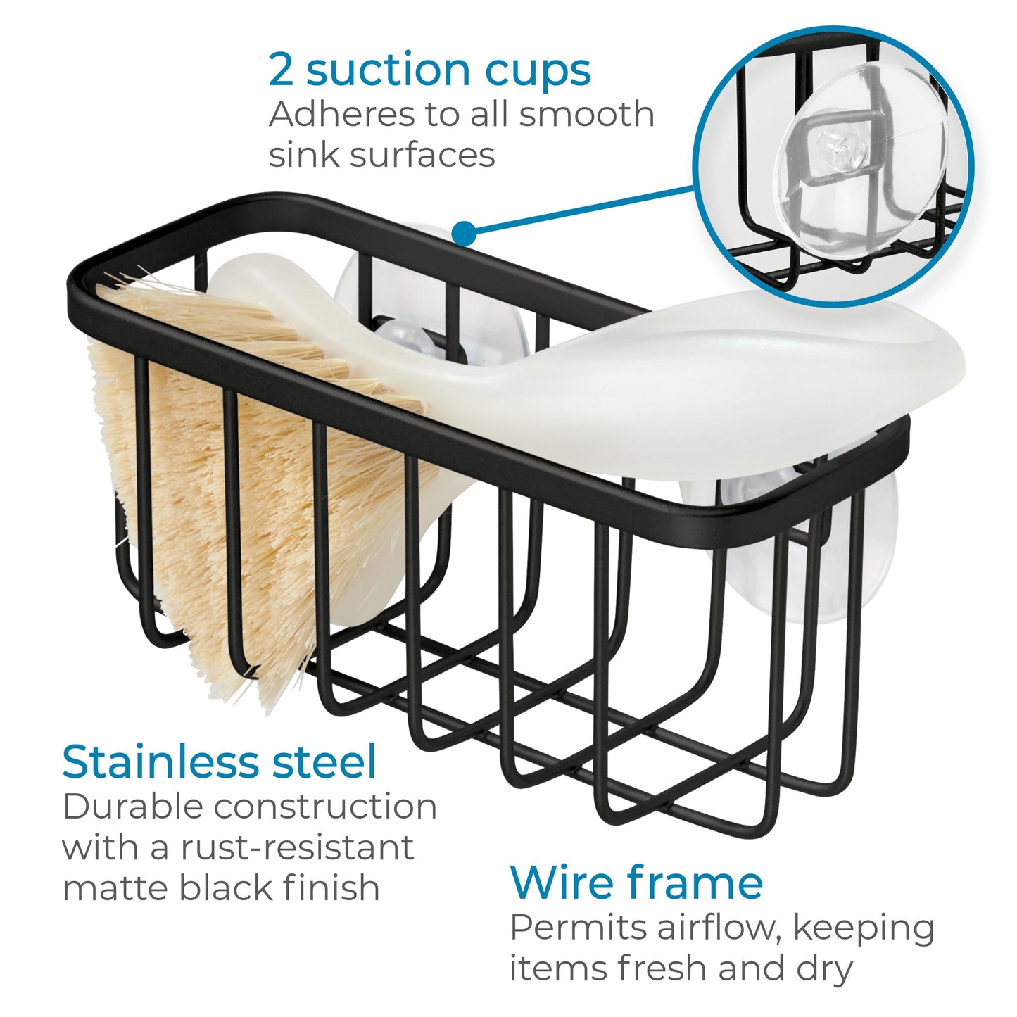 InterDesign Austin Sink Caddy, Metal Dish Sponge Holder, Essential Kitchen Sink Organiser, Matte Black