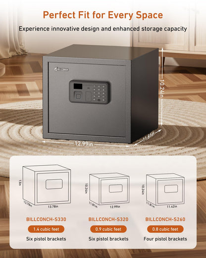 Billconch Smart Gun Safe for Multiple Pistols - Biometric Automatic Lock Safe Box with LCD Display/Voice Guide/Foldable Gun Racks, Quick Access Unlock with Fingerprint/Keypad/Key/App