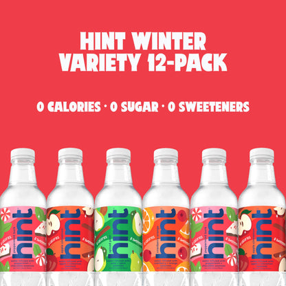 Hint Fruit-Infused Bottled Water, Winter Variety Pack - Sugar Free Flavored Water with Zero Calories, Naturally Flavored, and No Artificial Sweeteners - 16 Fl Oz (Pack of 12)