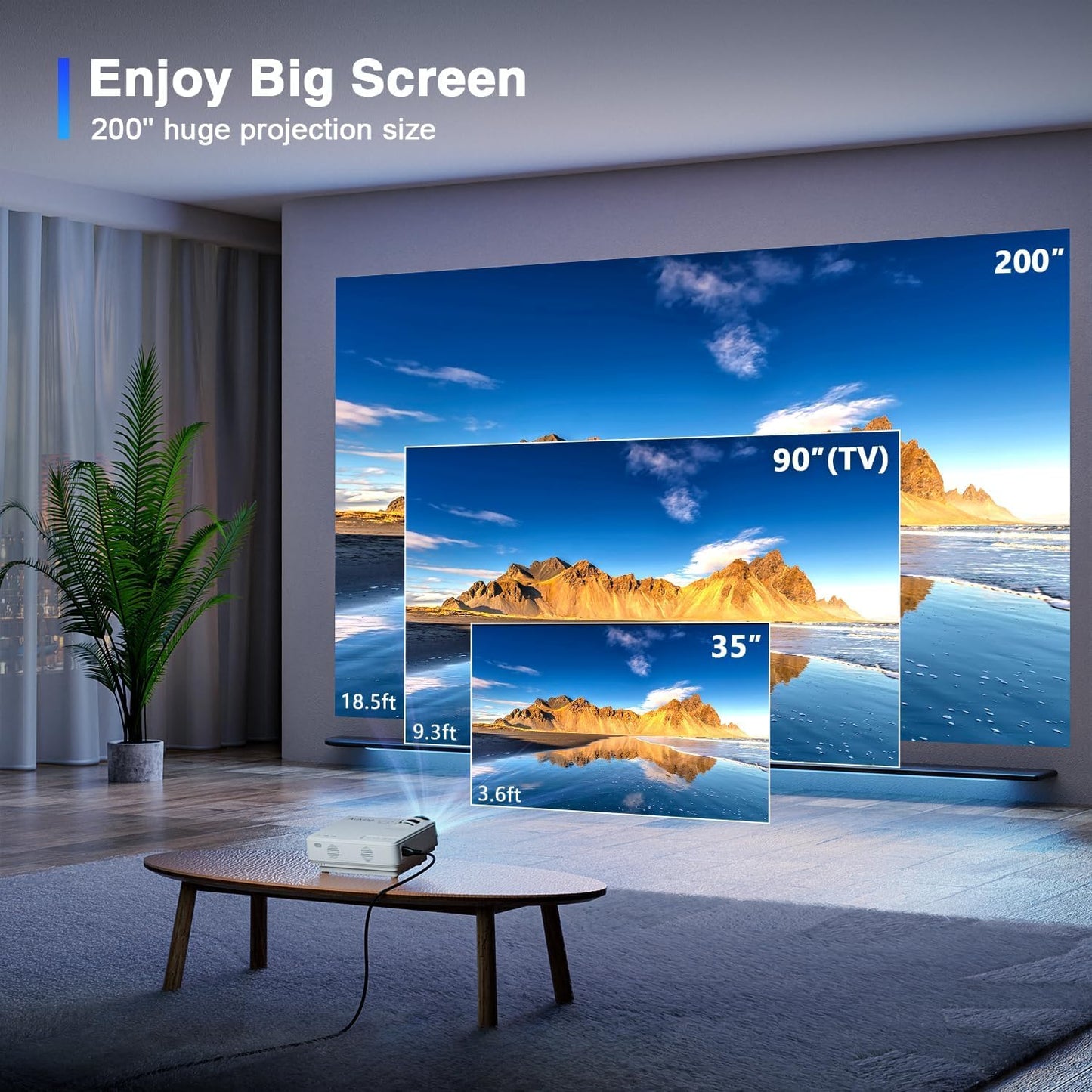 AuKing Projector, 2025 Upgraded Mini Projector, Full HD 1080P Home Theater Video Projector, Compatible with HDMI/USB/AV/Smartphone/TV Box/Laptop