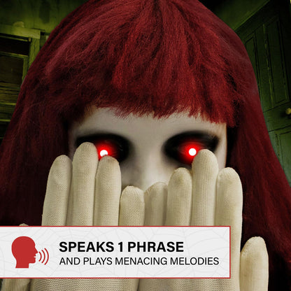 Haunted Hill Farm Scary Pop-up Haunted Doll Halloween Animatronic with Touch Activated Lights and Sound, Battery Operated Indoor or Covered Outdoor Halloween Decorations, Creepy Halloween Props