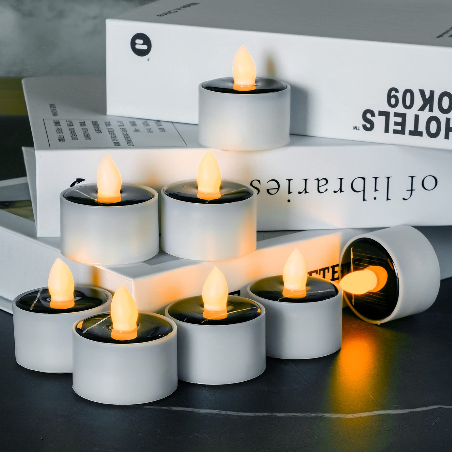 Homemory Solar Tea Lights Outdoor Waterproof, Dusk to Dawn Outdoor Lighting, Reusable LED Tea Light Candles for Lantern Garden Camping and Home Decor, Pack of 8, Warm White