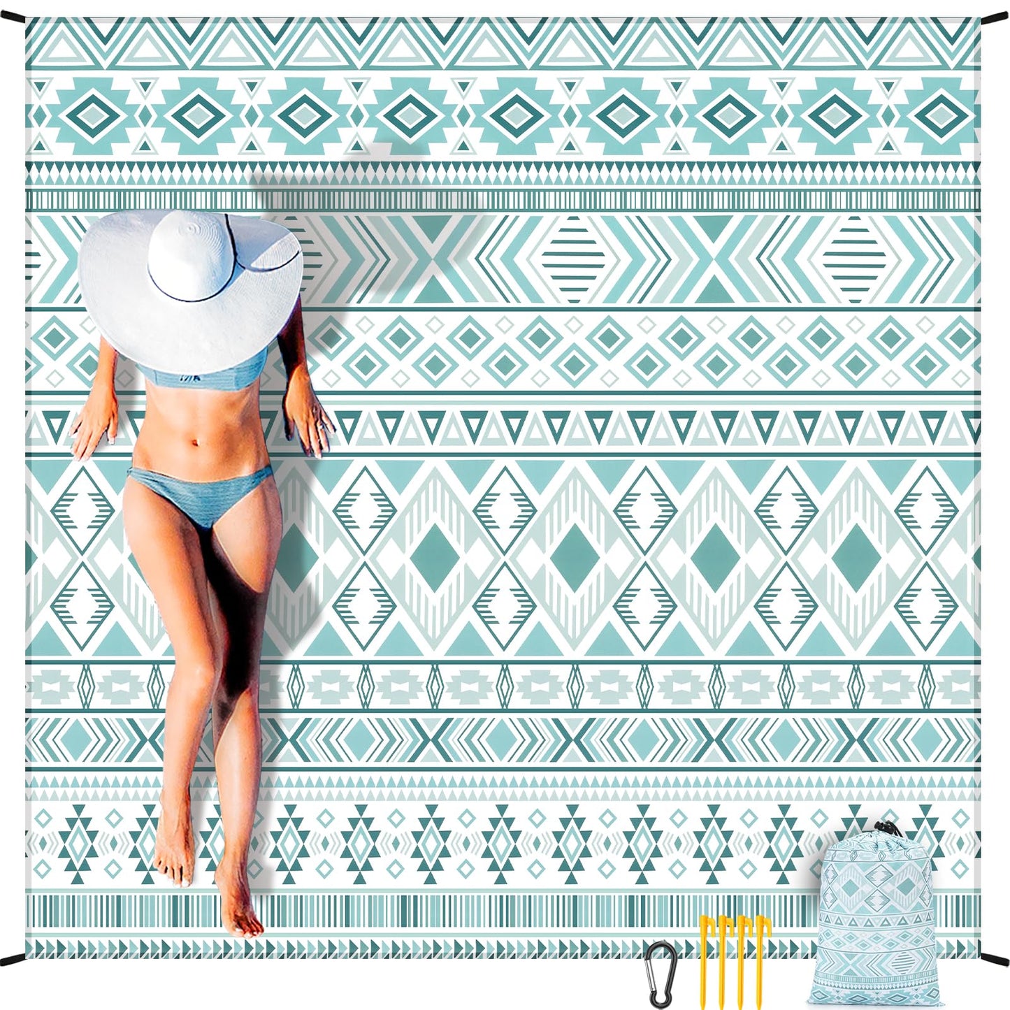 AISPARKY Beach Blanket Waterproof Sandproof, Oversized Large Beach Mat 79" X 83"/120"x108" for 1-8 Adults, Quick Drying&Compact&Lightweight, Picnic Mat Vacation Essentials for Beach Camping Travel