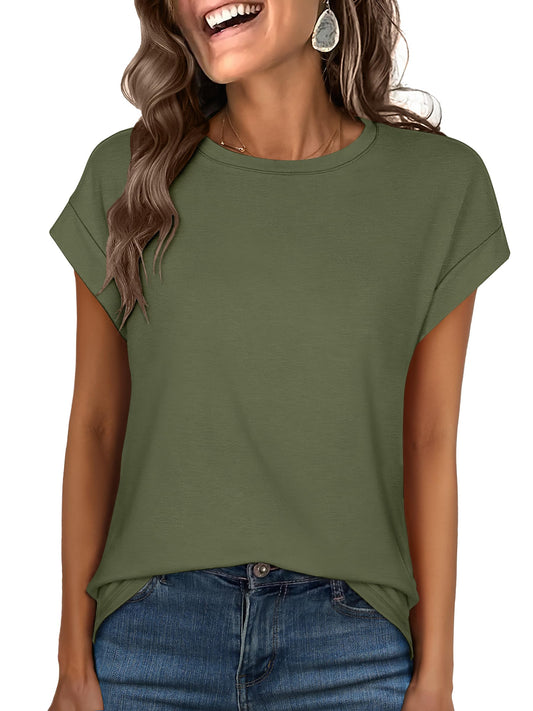 ANRABESS Womens Tops Summer Cap Sleeve Basic Tee Shirts 2025 Trendy Loose Fit Casual Dressy Business Work Tshirts Clothes Army Green Small