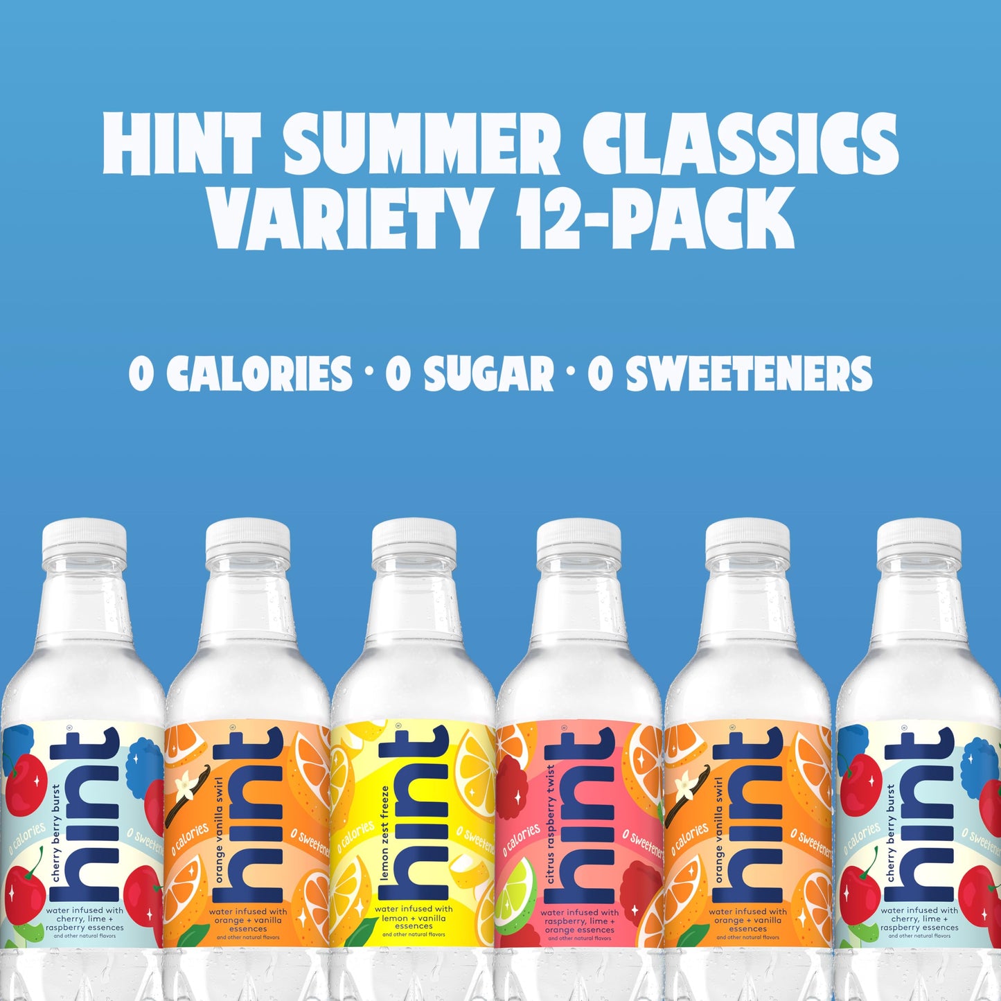 Hint Fruit-Infused Bottled Water, Summer Classics Variety Pack - Sugar Free Flavored Water with Zero Calories, Natural Fruit Essences, and No Artificial Sweeteners - 16 Fl Oz (Pack of 12)