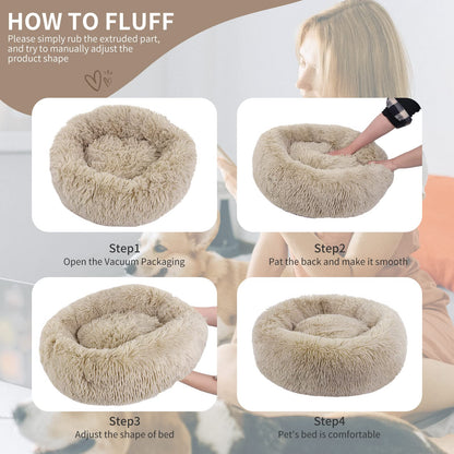 BVAGSS Anxiety Dog Bed, Round Plush Donut Dog Bed Cat Bed Marshmallow Fluffy Cuddler Washable Calming Puppy Bed for Small/Medium Dogs XH034 (Diameter:50cm, Light Brown)