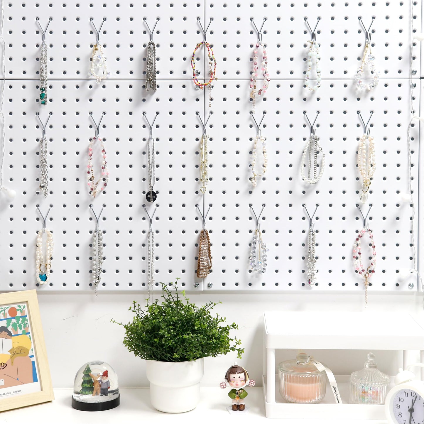 HUHOLE Pegboard Hooks, J-Hook, 1 Inch Silver Pegs 40 Pack, Ideal Display Hooks for Hanging Jewelry, Necklaces, Keys, Small Tools, Will Not Fall Out, Fit 1/8”, 3/16” Peg Boards