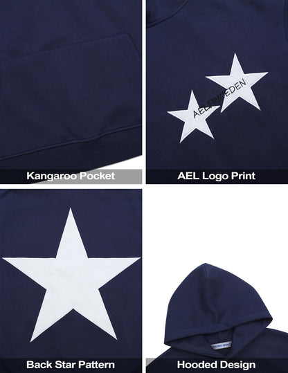Aelfric Eden Hoodies Y2k Star Oversized Graphic Hoodies Aesthetic 90s Crewneck Sweatshirt Long Sleeve Pullover Tops Navy Blue