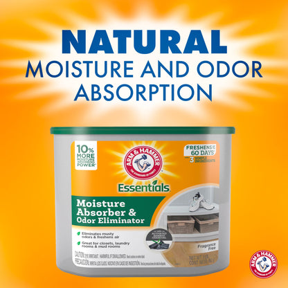 Arm & Hammer Essentials Disposable Moisture Absorber and Odor Eliminator Tub, Fragrance Free, 1 lb., Attracts and Traps Excess Moisture, Ideal Closet Dehumidifier (Pack of 3)