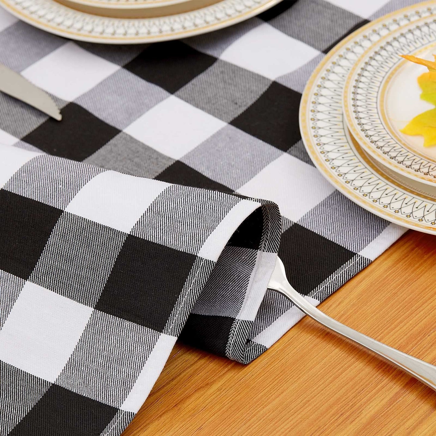 Buffalo Plaid Table Runners 2 Packs 13x84 Inches Black and White Check Table Runner Fall Thanksgiving Table Runners for Parties