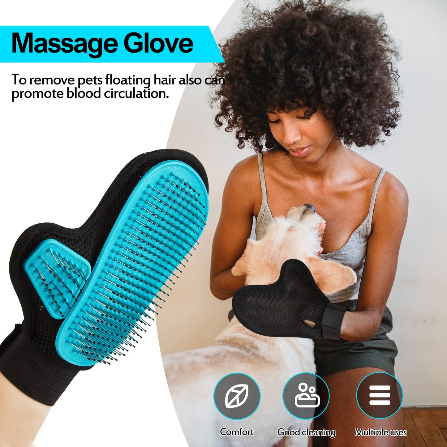 Beenefits 2025 Pet Grooming Glove with Tipped Pin Brush,Special Design Deshedding Glove, Massage Mitt, Perfect Petting Tool for Sensitive Dogs & Cats with Long & Medium Fur - Right-Hand - Blue