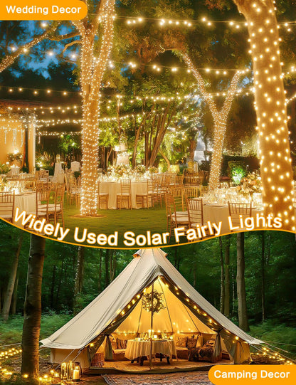 2Pack Solar String Lights Outdoor, 80FT 200LED Solar Fairy Lights, Waterproof Copper Wire & 8 Modes, Solar Twinkle Light for Garden, Tree, Wedding, Christmas Decorations, Patio, Fence (Warm White)