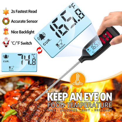 Antonki Meat Thermometer Digital, Smart Instant Read Food Thermometer with Super Long Probe for Cooking Grilling Baking Kitchen Candy BBQ Oil Liquid, Backlit Display, Battery Included