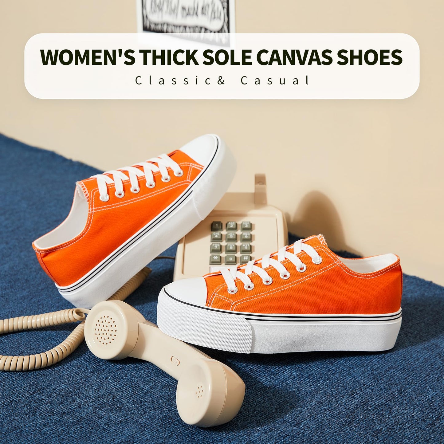 hash bubbie Platform Sneakers for Women White Platform Shoes Low Top Tennis Shoes Non Slip Black Fashion Canvas Sneakers(Orange.US8)