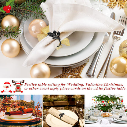 WILLBOND 6 Pieces Leaf Napkin Rings Holders Fall Party Napkin Rings for Christmas Thanksgiving Parties, Wedding Adornment, Table Decoration Accessories (Black)