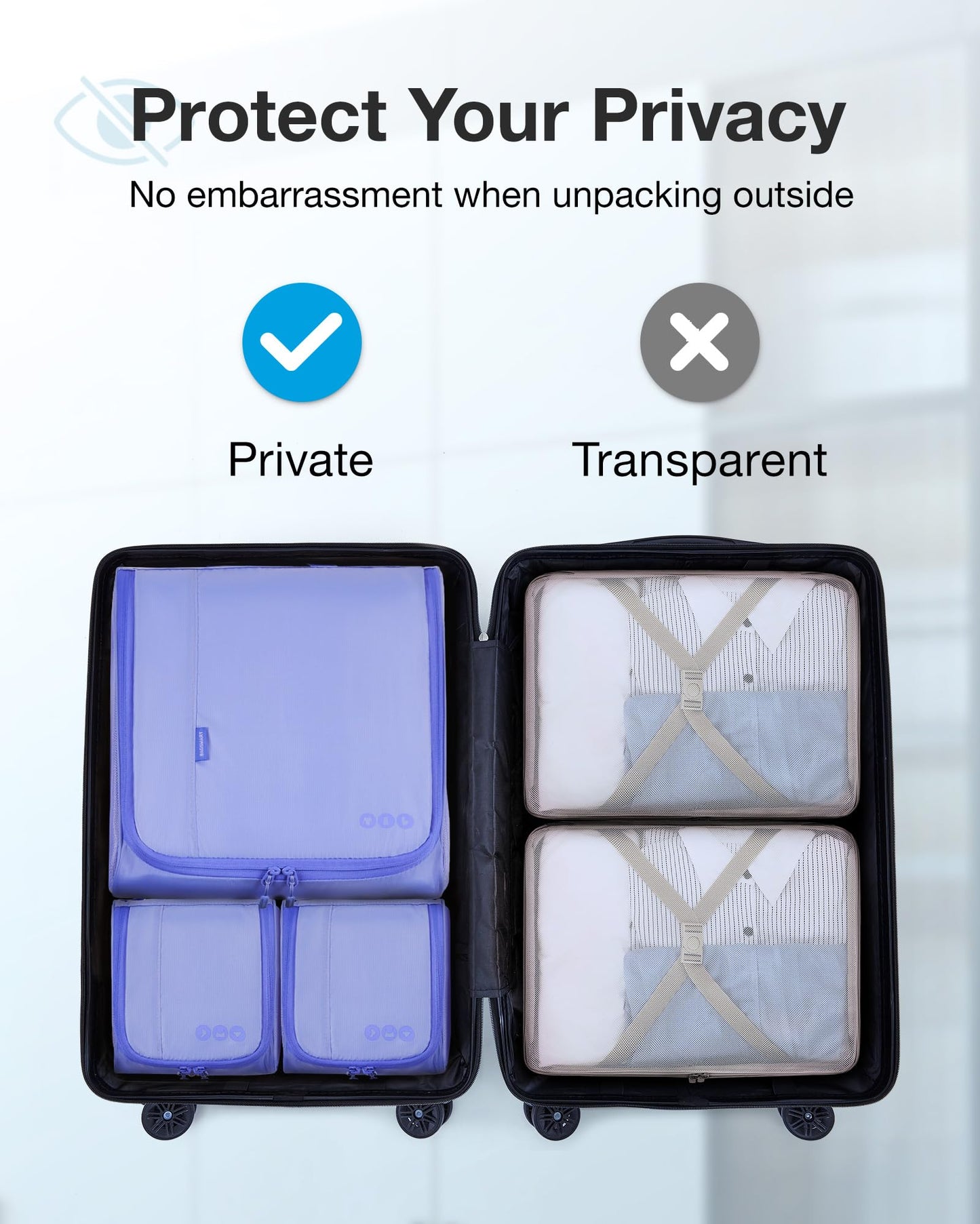 BAGSMART Keep Shape Packing Cubes for Travel, 6 Set Travel Cubes for Packing, Lightweight Suitcase Organizer Bags Set for Travel Essentials Very Peri