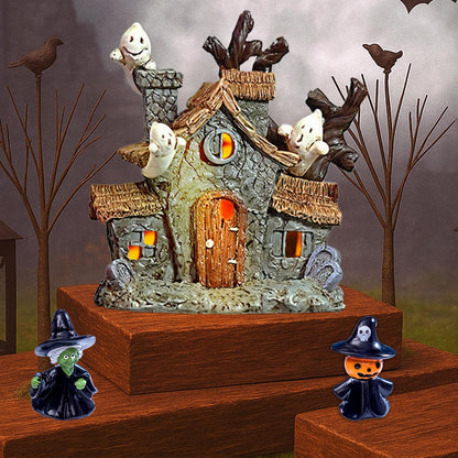 Warmtree Halloween Villages Decoration, Halloween Ghost House Resin Statue Ghosts Figurine Witch Decor for Table Outdoors Indoor Home Party Decor,5 Inch