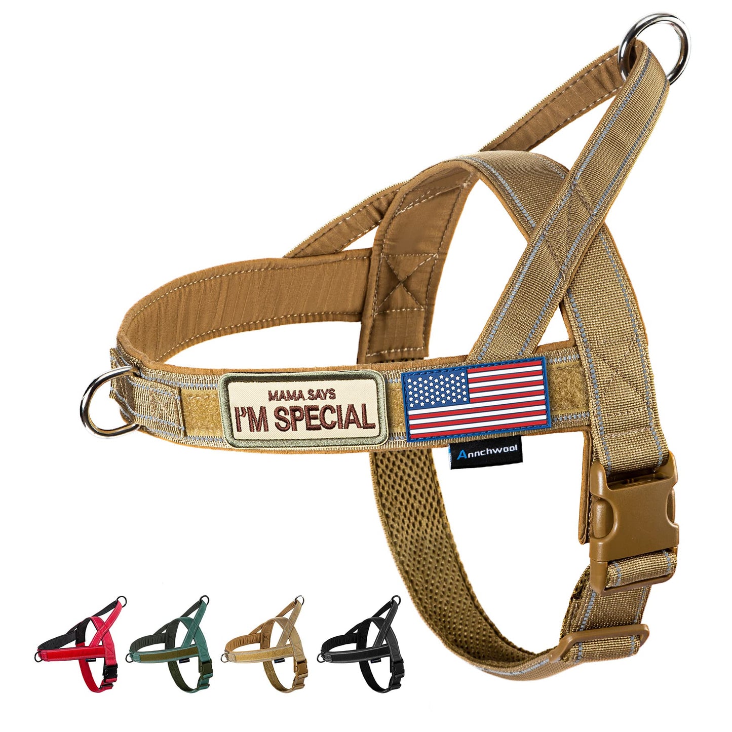 Annchwool No Pull Dog Harness with Soft Padded Handle,Reflective Strip Escape Proof and Quick Fit to Adjust Dog Harness,Easy for Training Walking for Small & Medium and Large Dogs(Brown,XL)
