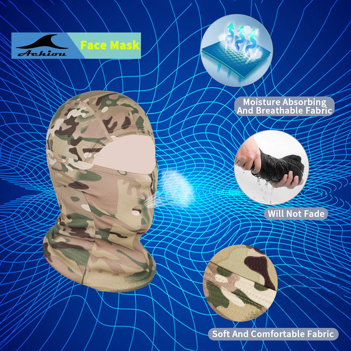 Achiou Ski Mask for Men Women, Summer Balaclava Face Mask, Shiesty Mask UV Protector Lightweight for Motorcycle Snowboard