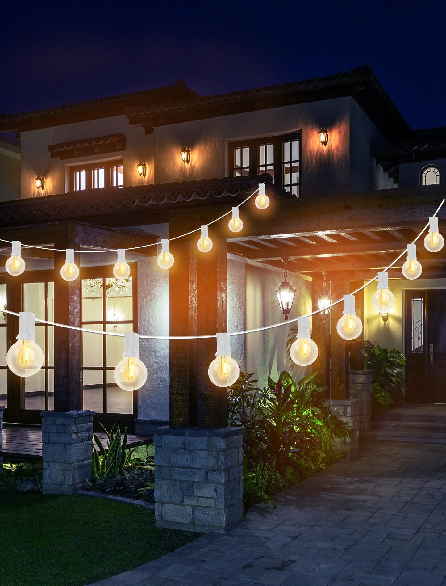 25Ft LED Outdoor String Lights, G40 Globe Patio String Lights Waterproof with 27 Shatterproof Bulbs(2 Spare), Connectable Hanging Outdoor Lights for Backyard Garden Bistro Wedding Party Decor, White