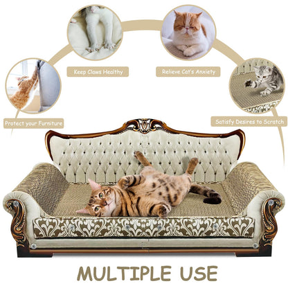 INRLKIT Luxury Cardboard Cat Scratcher Sofa Bed, Couch Shaped Scratching Board, Scratch Lounge with Catnip, Scratcher for Indoor Cats Large Grey