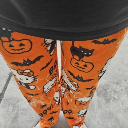 BIUGNVW Anime Pajamas Women Cartoon Family Christmas Kawaii Flannel Pajama Pants Halloween Orange X-Large